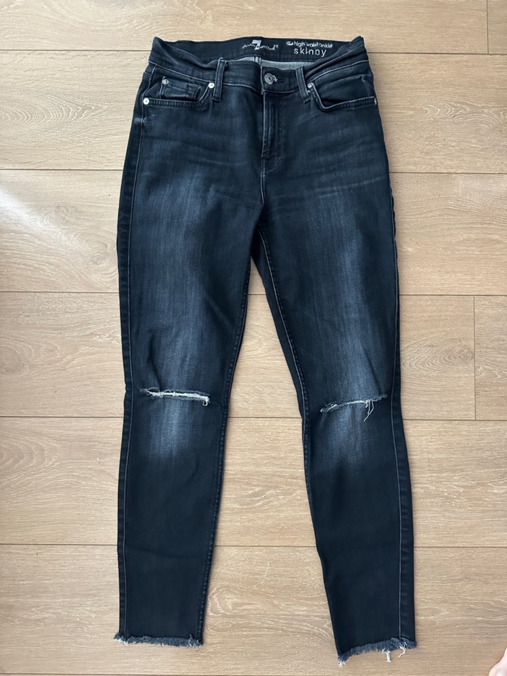7 For All Mankind Black Skinny Jeans with Knee Rips
